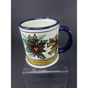 Talavera Pottery Coffee Mug Puebla Mexico Poinsettia Christmas Hand Painted